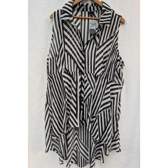 Torrid Hi-Lo Babydoll Sheer Button Front Tunic Tank Sz 2X Black White Geometric - Picture 1 of 9
